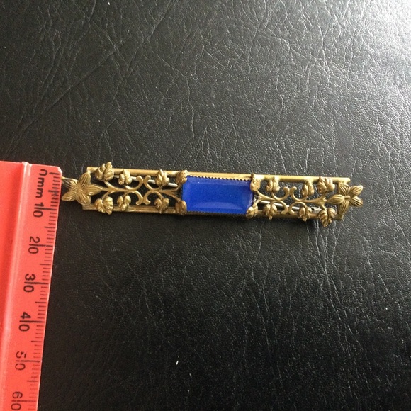 Gorgeous Antique Brooch Pin C Clasp Blue Stone Filagree Jewellry - Picture 10 of 10